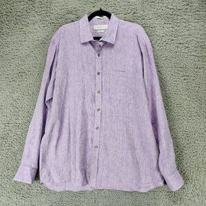 Henry Grethel Shirt Mens XL Purple 100% Linen Long Sleeve Button Up Classic Fit